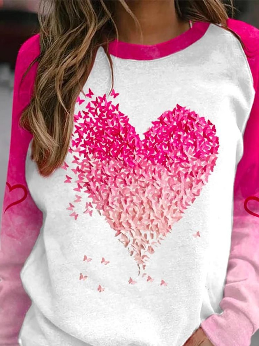 Topshot zolucky | Valentine'S Day Basic Casual Crew Neck Jersey Heart/Cordate Long Sleeve Sweatshirt Pink