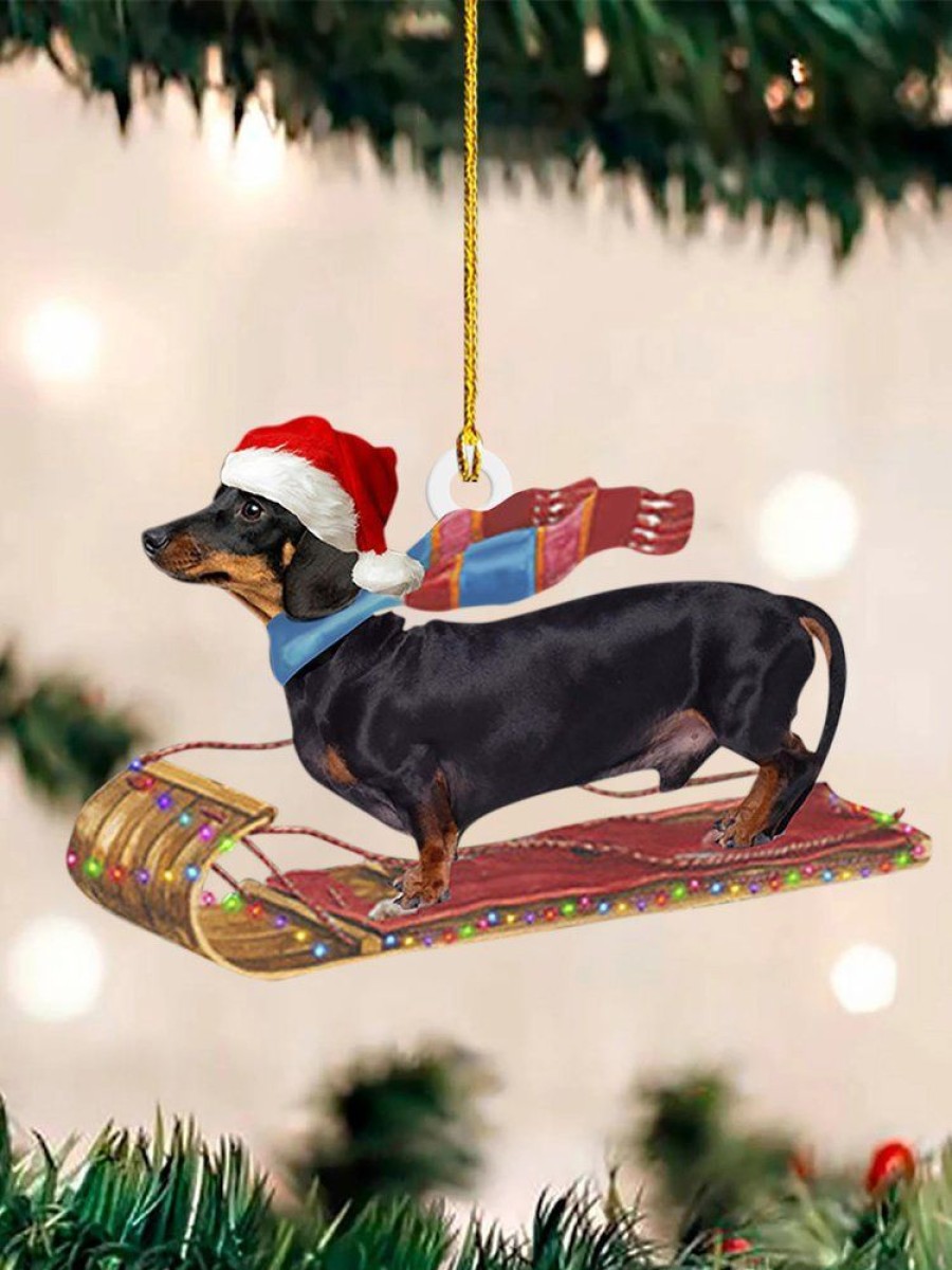 Accessories zolucky | Cute Dachshund Christmas Tree Acrylic Hanging Decoration