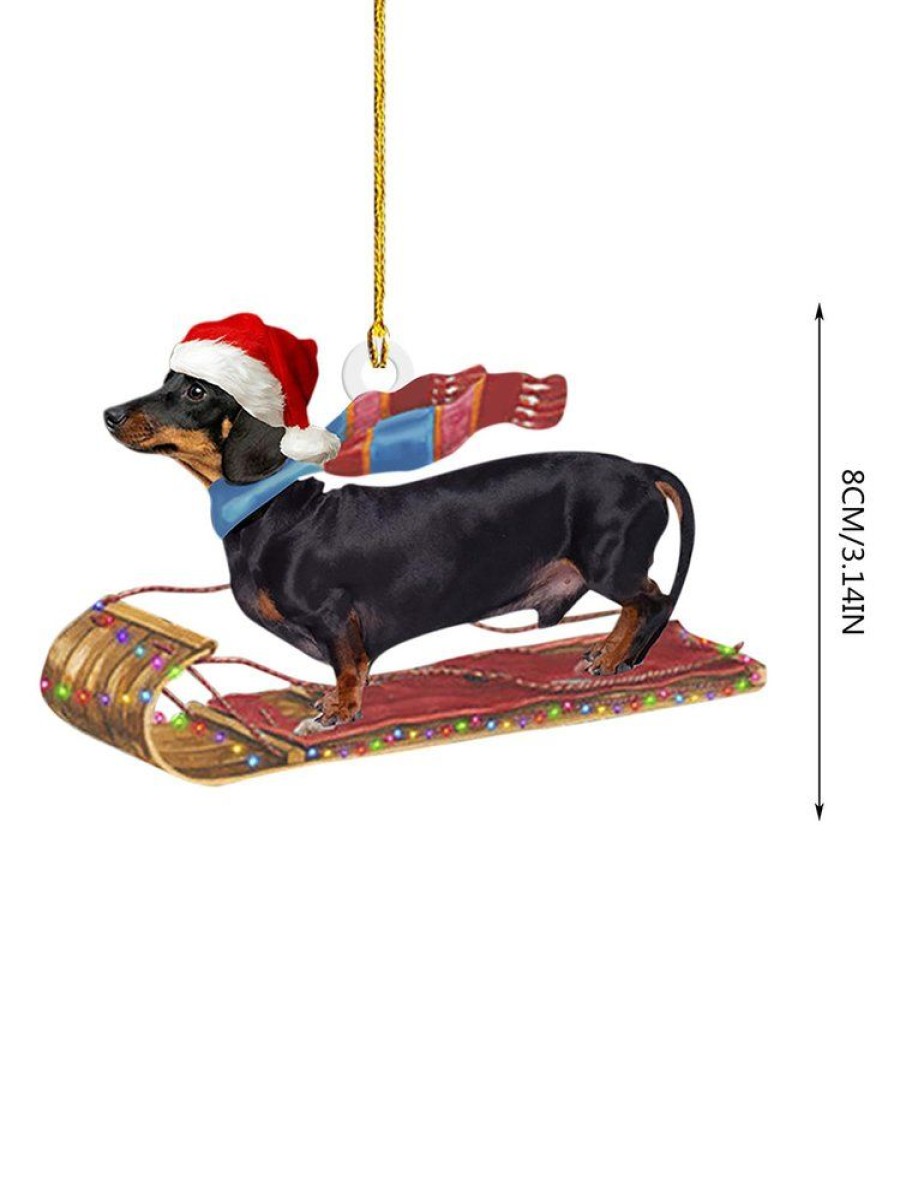 Accessories zolucky | Cute Dachshund Christmas Tree Acrylic Hanging Decoration