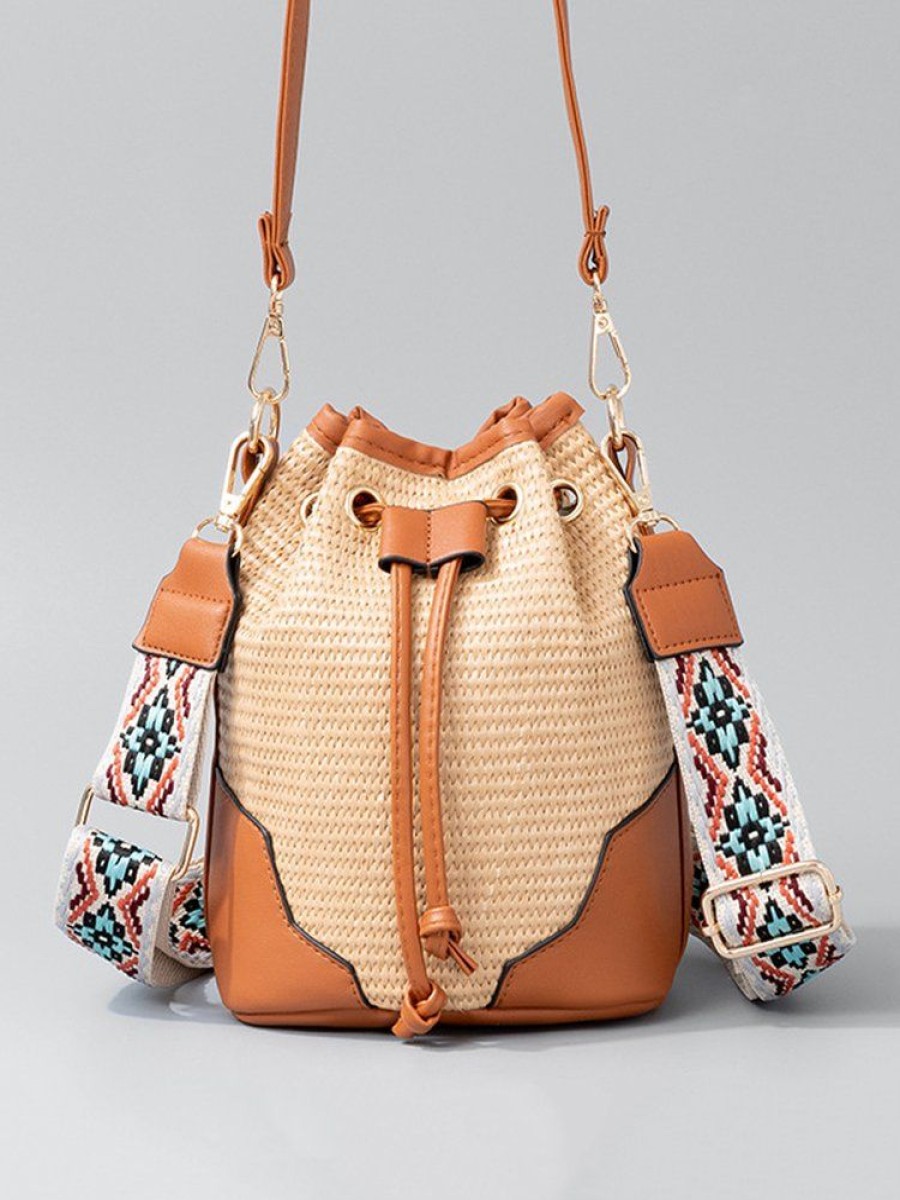 Accessories zolucky | Handmade Straw Bags Vacation Color-Block Shoulder Bag With Ethnic Cross-Body Strap