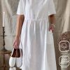 Dresses zolucky | Loose Cotton And Linen Casual Dress White