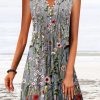 Dresses zolucky | Notched Casual Floral Printed Buckle Dress Gray