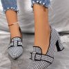 Shoes zolucky | Elegant Houndstooth Bowknot Chunky Heel Pumps