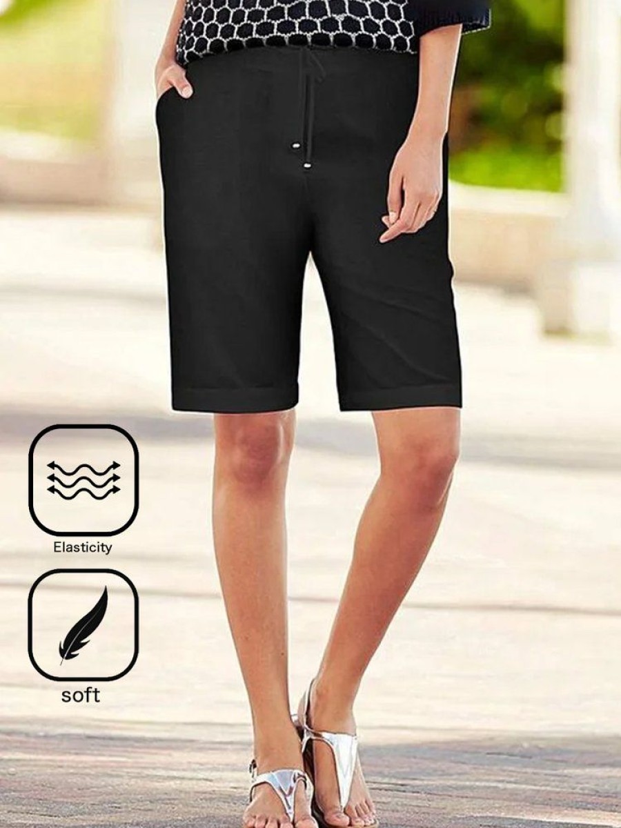 Bottoms zolucky | Plain Casual Pocket Stitching Loose Shorts Black