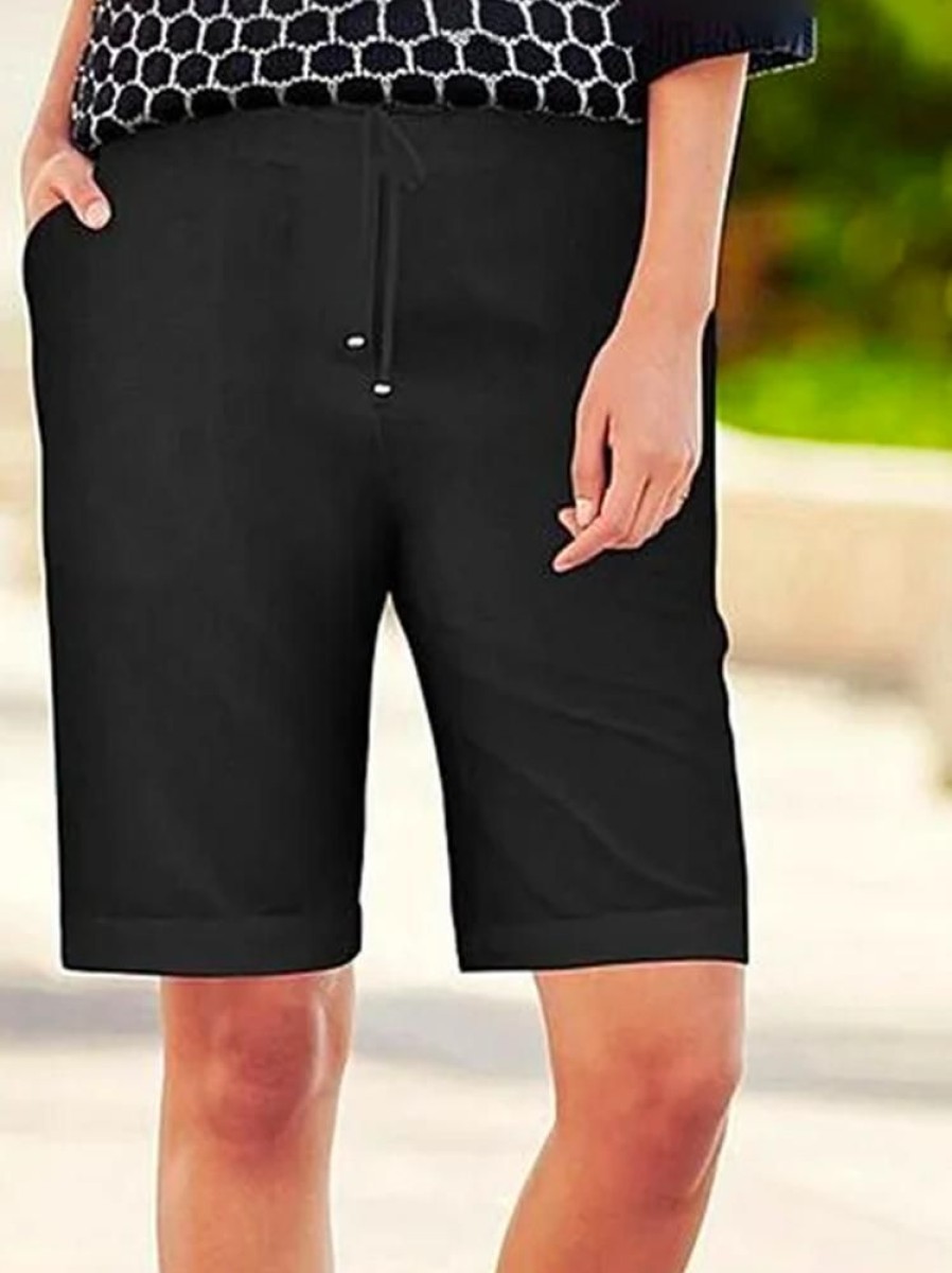 Bottoms zolucky | Plain Casual Pocket Stitching Loose Shorts Black