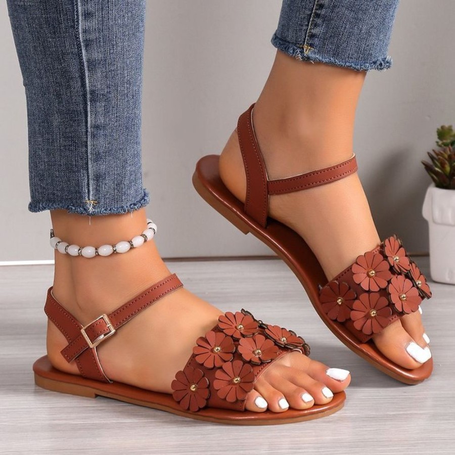 Shoes zolucky | Summer Pu Casual Plain Sandal Red Brown