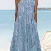 Dresses zolucky | Floral Printed Vacation Loose Sleeveless H-Line Short Dress Blue