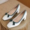 Shoes zolucky | Elegant Imitation Pearl Bowknot Square Toe Block Heel Pumps