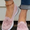 Shoes zolucky | Floral Embroidery Breathable Flyknit Slip On Sneakers