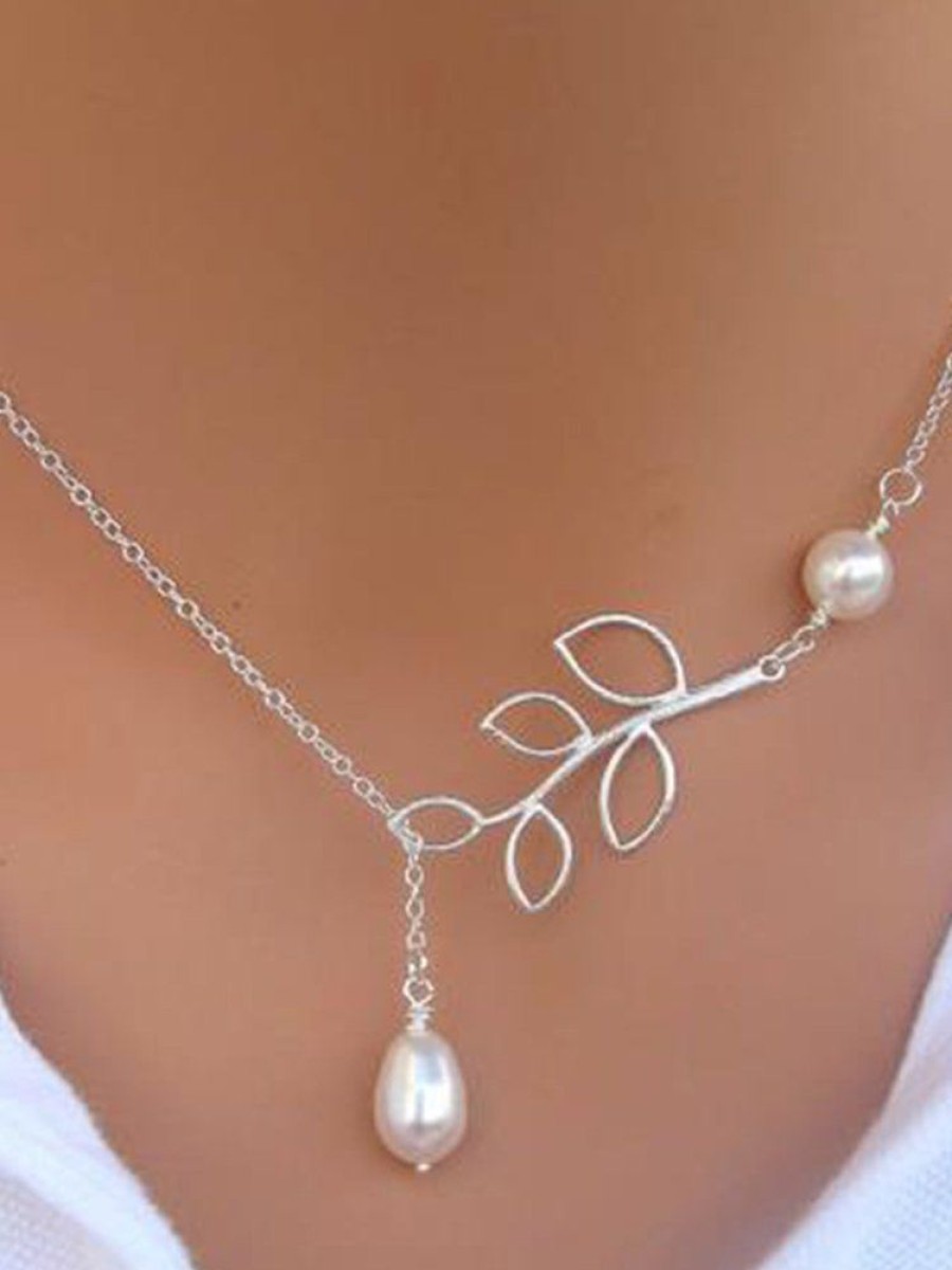 Accessories zolucky | New Chic Fashion Vintage Leaf Pearl Necklaces White