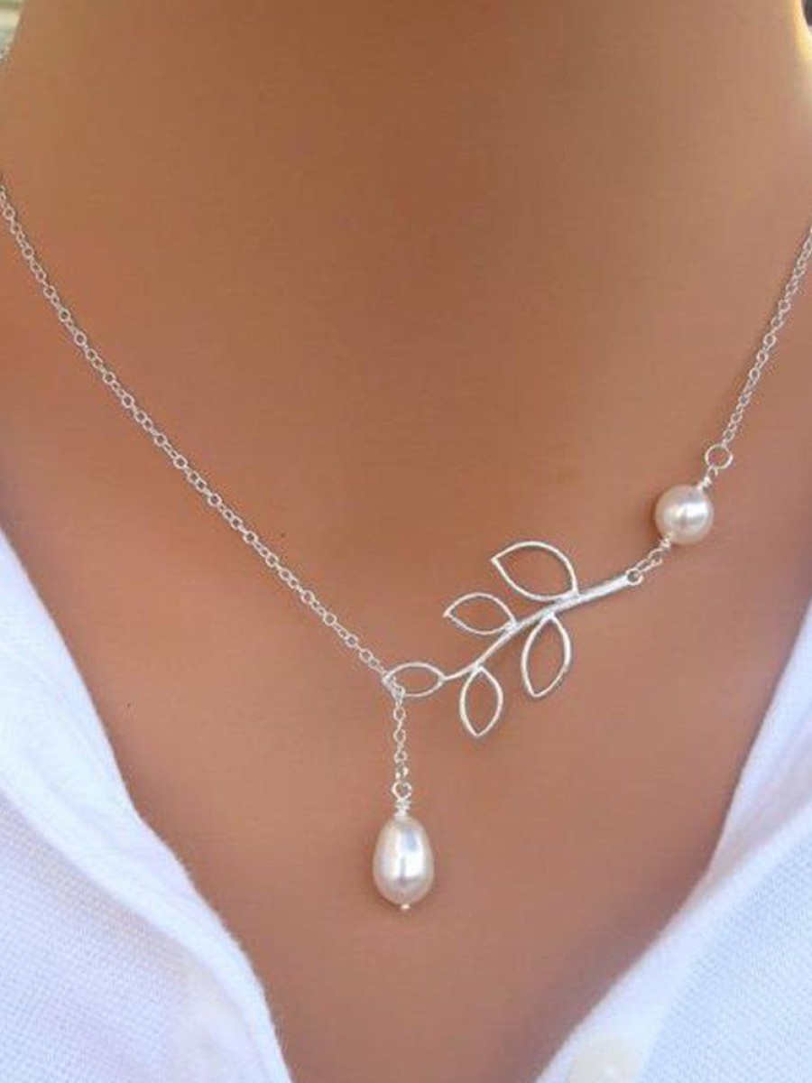 Accessories zolucky | New Chic Fashion Vintage Leaf Pearl Necklaces White