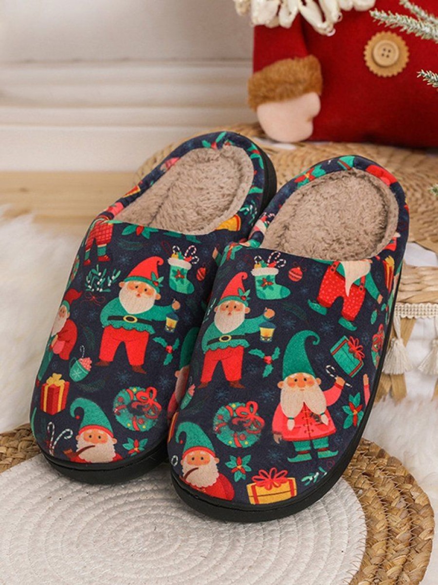 Shoes zolucky | Christmas Cartoon Printed Santa Claus Warmth Fluffy Slippers