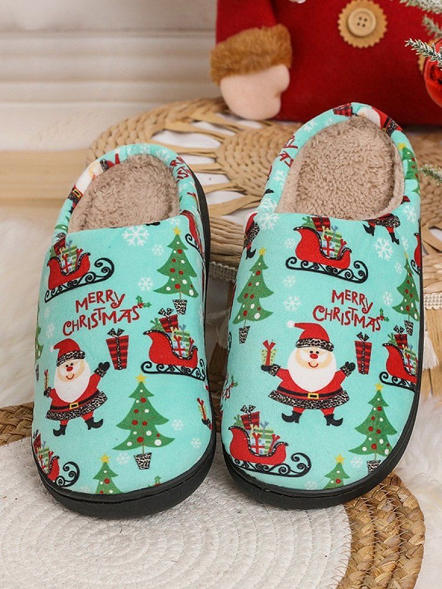 Shoes zolucky | Christmas Cartoon Printed Santa Claus Warmth Fluffy Slippers