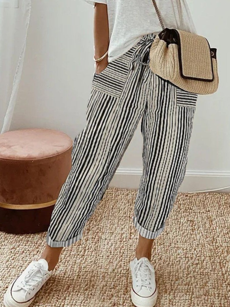 Bottoms zolucky | Abstract Stripes Loose Casual Pants