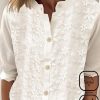 Topshot zolucky | Cotton Embroidery Plain Casual Blouse White