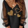 Topshot zolucky | Lace See-Through Long Sleeve Sexy V Neck Valentine'S Day Loose H-Line Casual Shirt