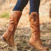 Shoes zolucky | Vintage Distressed Lace-Up High Riding Boots Brown