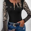 Topshot zolucky | Casual Long Sleeve V Neck Leopard Lace T-Shirt Black