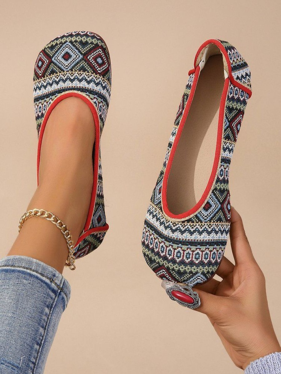 Shoes zolucky | Ethnic Embroidery Flat Heel Shallow Shoes