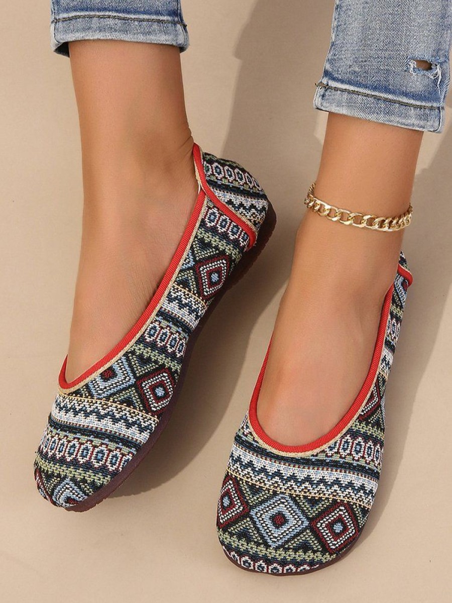 Shoes zolucky | Ethnic Embroidery Flat Heel Shallow Shoes