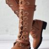 Shoes zolucky | Casual Leather Chunky Heel Riding Boots