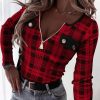 Topshot zolucky | Party Buttoned Jersey Plaid T-Shirt Red