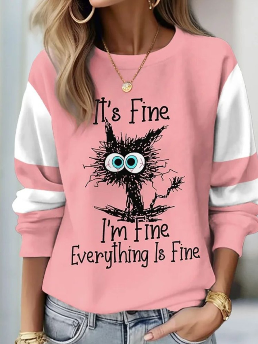 Plus&Curve zolucky | Plus Size Loose Text Letters Casual Sweatshirt Pink