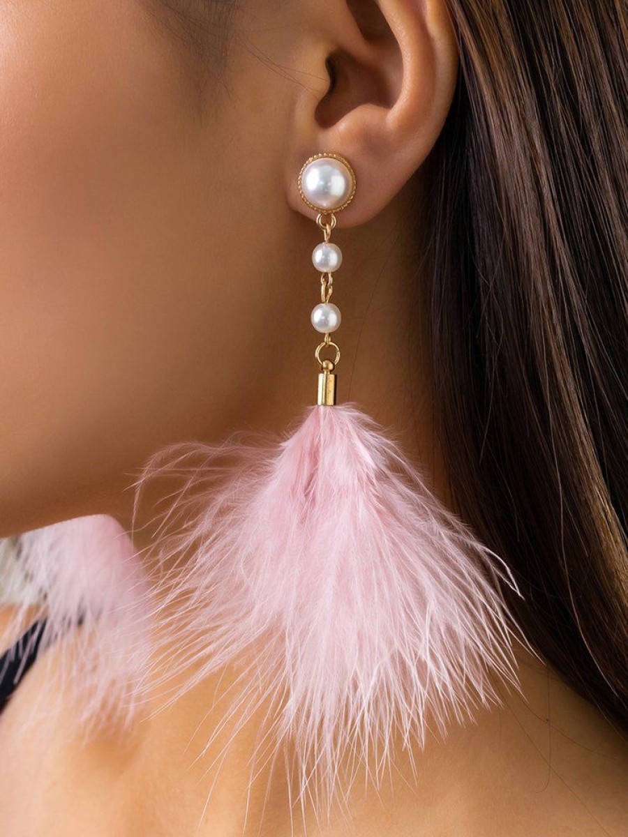 Accessories zolucky | Elegant Imitation Feather Pearl Dangle Earrings