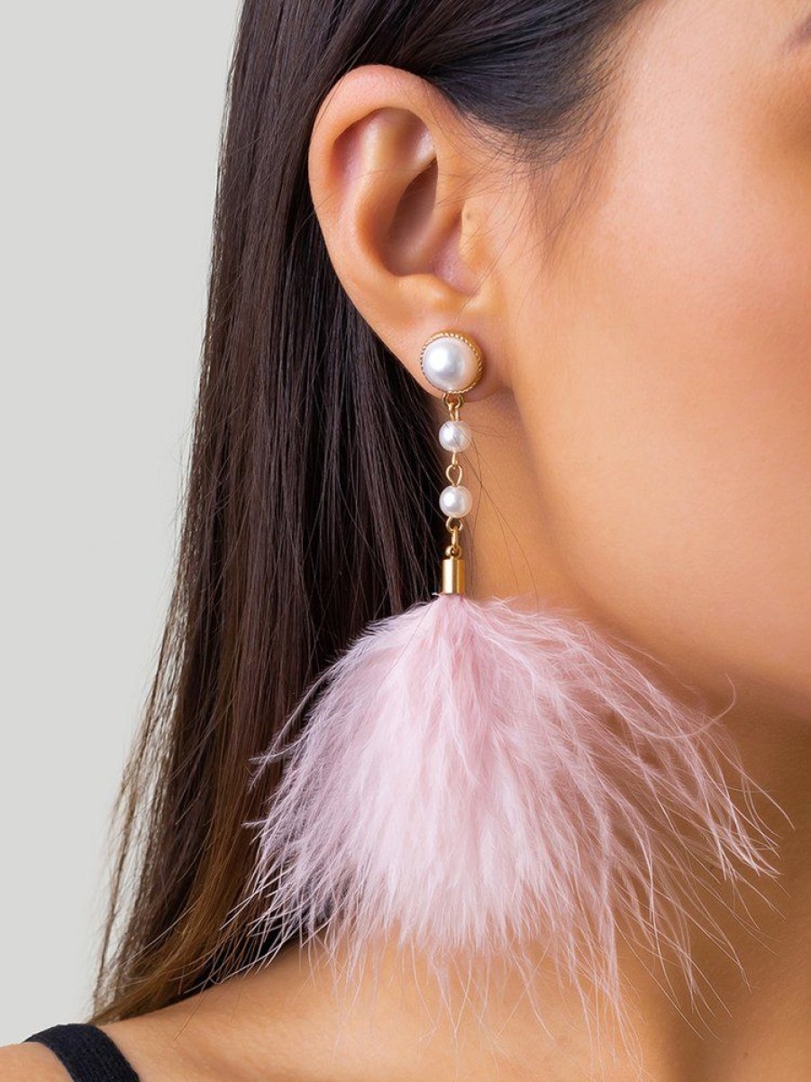 Accessories zolucky | Elegant Imitation Feather Pearl Dangle Earrings