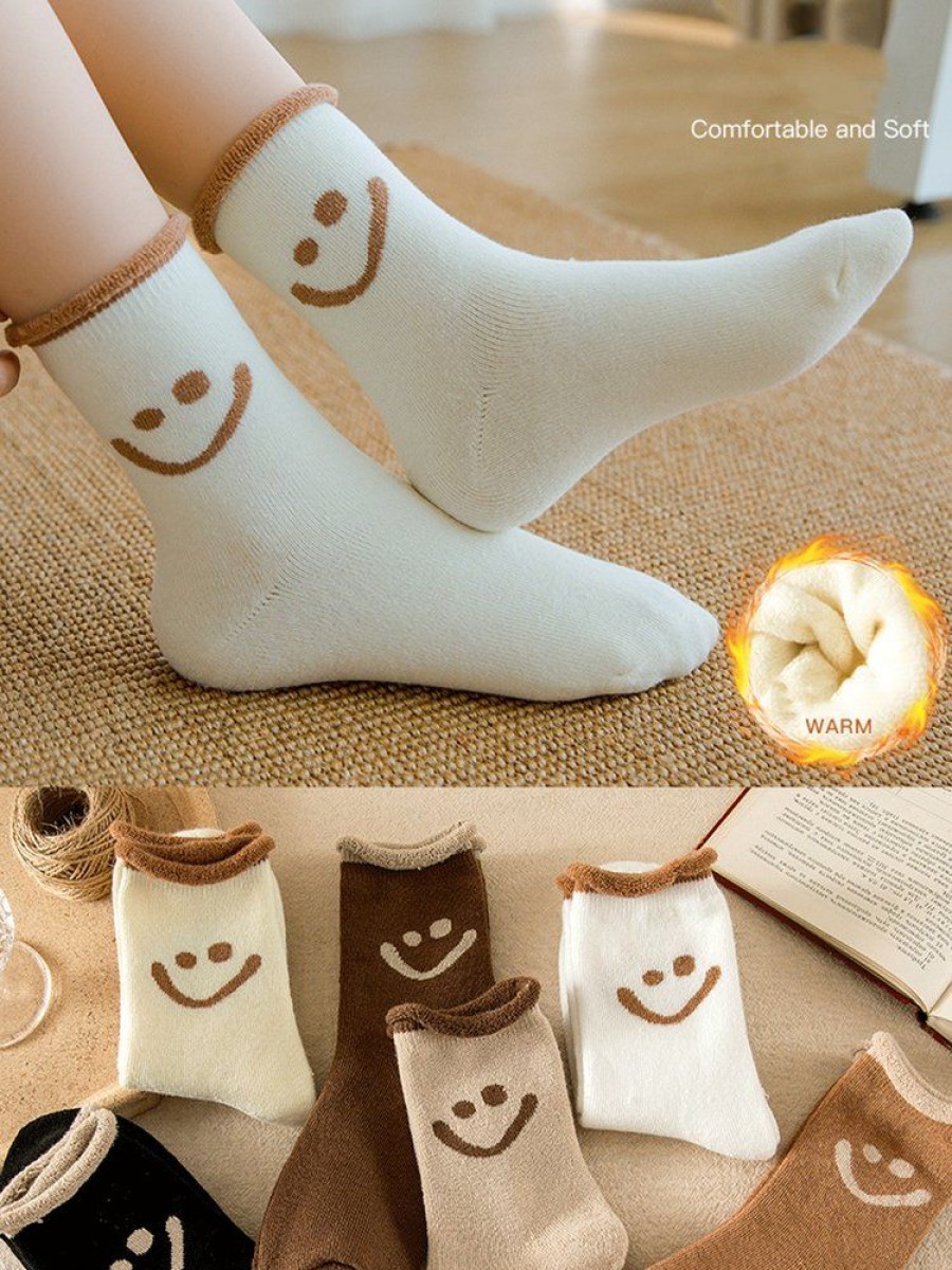 Accessories zolucky | 1Pair Women Cute Smiley Warmth Terry Socks