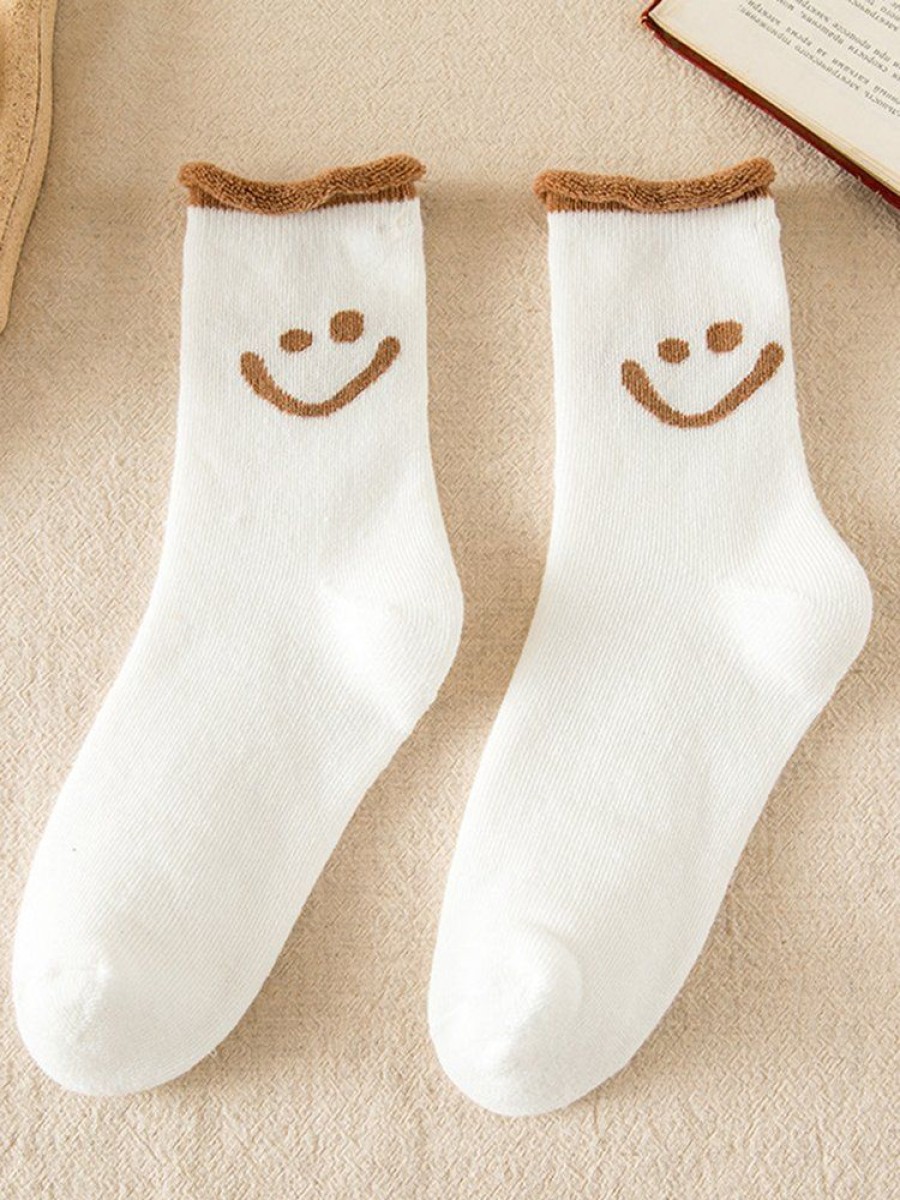 Accessories zolucky | 1Pair Women Cute Smiley Warmth Terry Socks