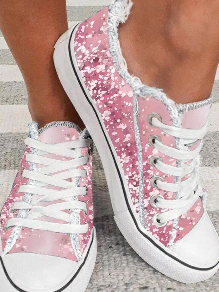 Shoes zolucky | Sequin Print Lace-Up Canvas Shoes Pink