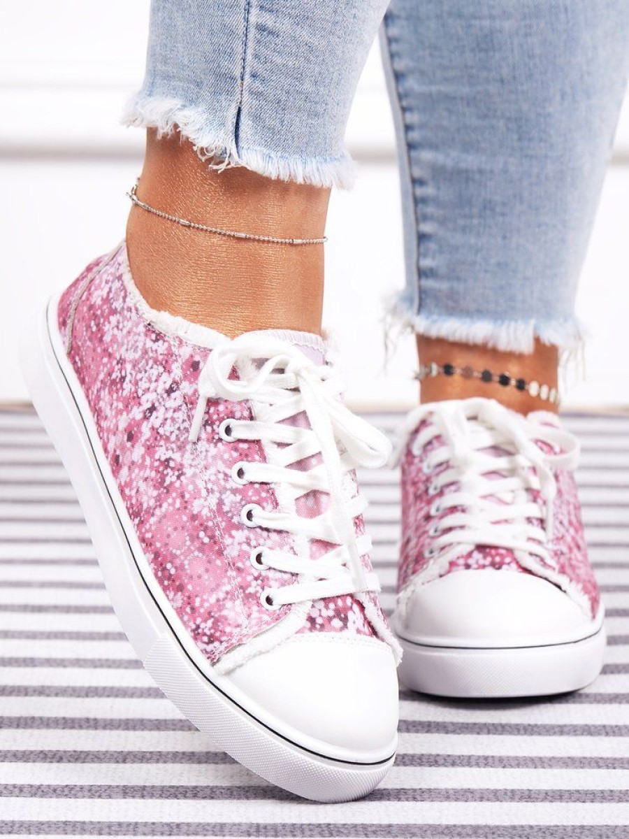 Shoes zolucky | Sequin Print Lace-Up Canvas Shoes Pink