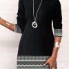 Dresses zolucky | Crew Neck Geometric Casual Dress Black