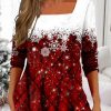 Topshot zolucky | Christmas Square Neck Jersey T-Shirt Xmas T-Shirt Red