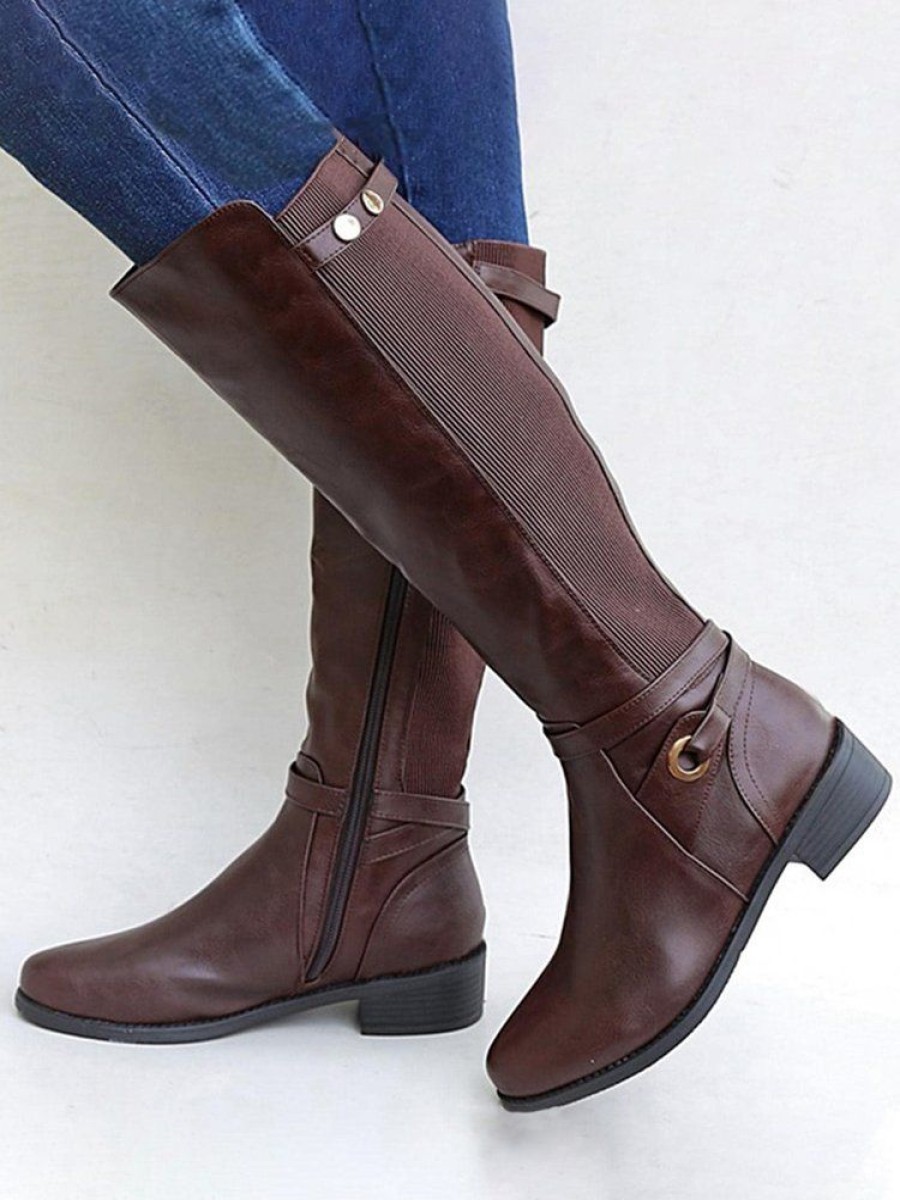 Shoes zolucky | Vintage Knit Paneled Riding Boots With Size Zipper