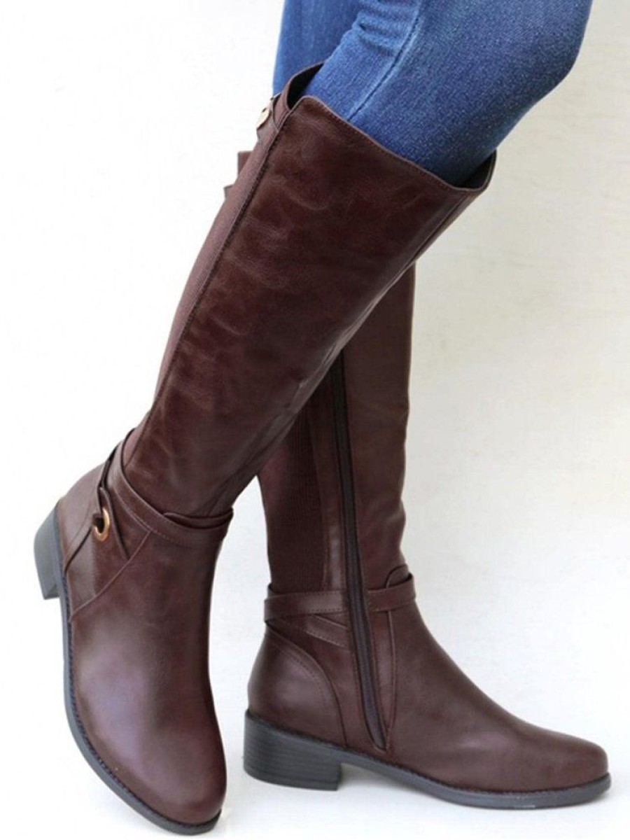 Shoes zolucky | Vintage Knit Paneled Riding Boots With Size Zipper