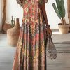 Dresses zolucky | Nationality/Ethnic Casual V Neck Loose Dress Multicolor