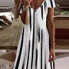 Dresses zolucky | Striped V Neck Casual Short Sleeve Dress White