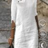 Dresses zolucky | Regular Fit Casual Cotton And Linen Dress