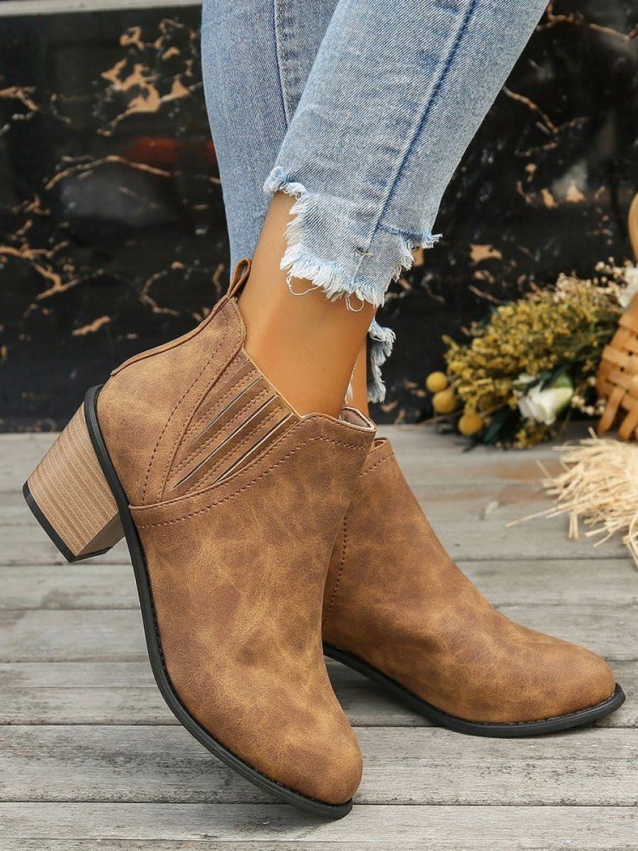 Shoes zolucky | Vintage Chunky Heel Slip On Ankle Boots