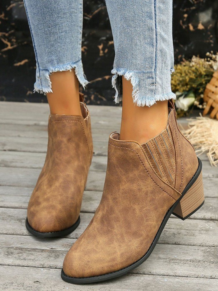 Shoes zolucky | Vintage Chunky Heel Slip On Ankle Boots