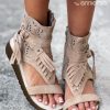 Shoes zolucky | Hollow Out Fringe Decor West Style Sandals Boots Apricot