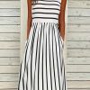 Dresses zolucky | Striped Casual Crew Neck H-Line Sleeveless T-Shirt Maxi Dress