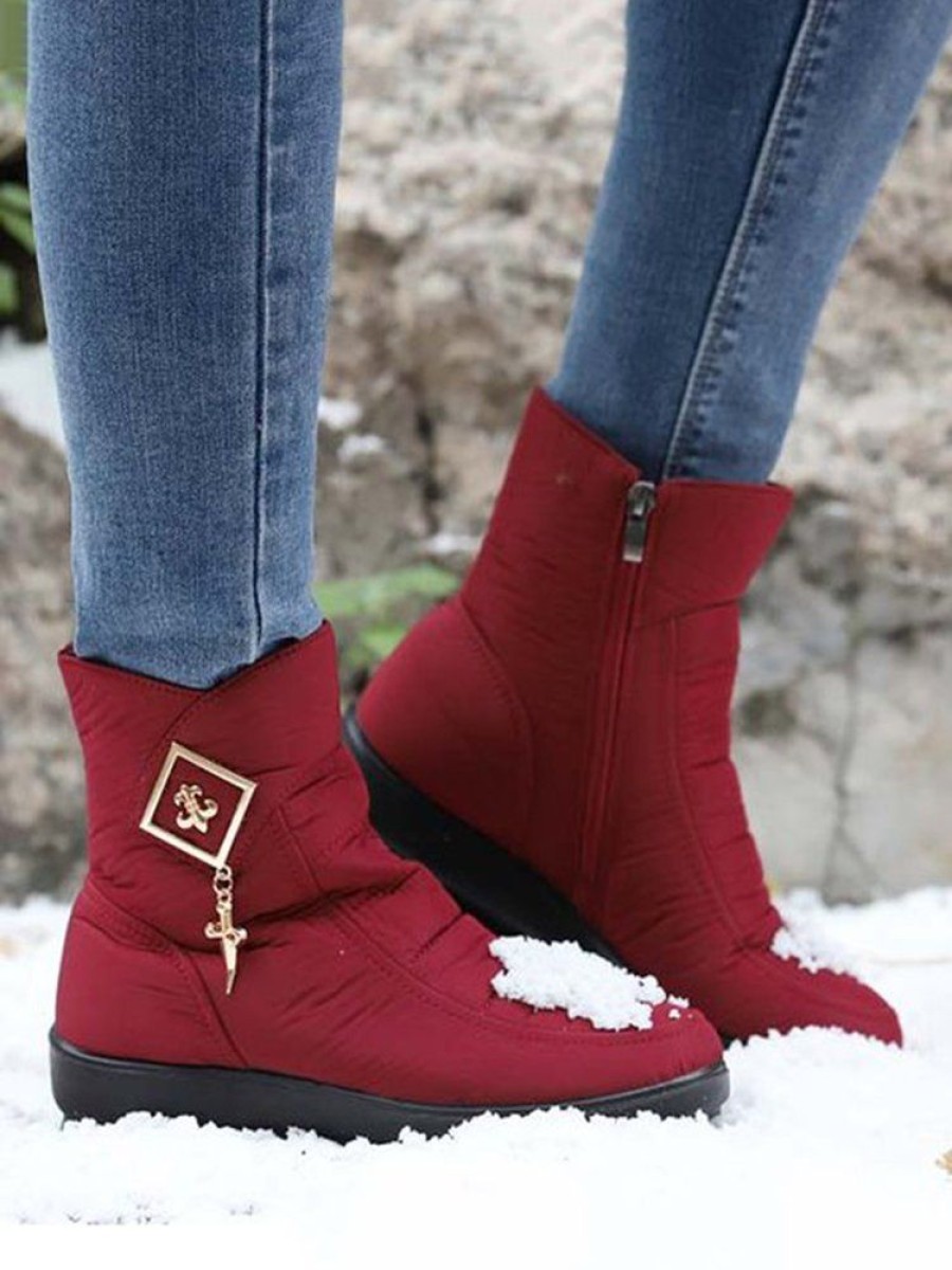 Shoes zolucky | Women Casual Metal Decor Waterproof Cloth Warm Lined Snow Boots