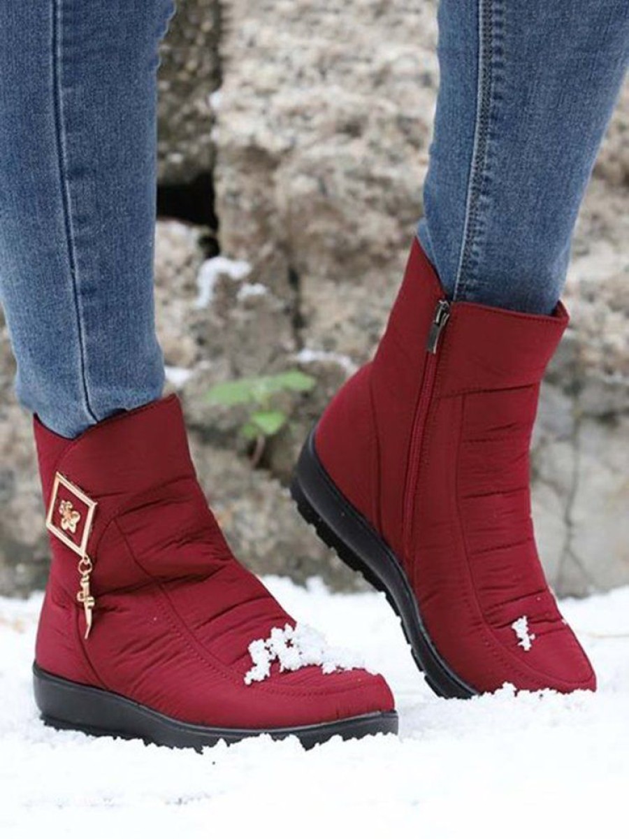 Shoes zolucky | Women Casual Metal Decor Waterproof Cloth Warm Lined Snow Boots