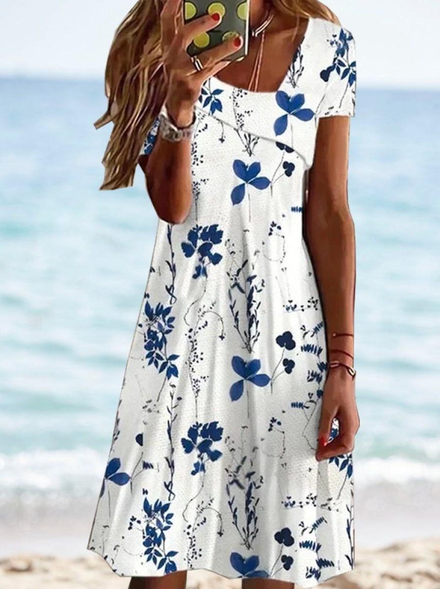 Dresses zolucky | Floral Printed Loose Asymmetrical Casual Dress