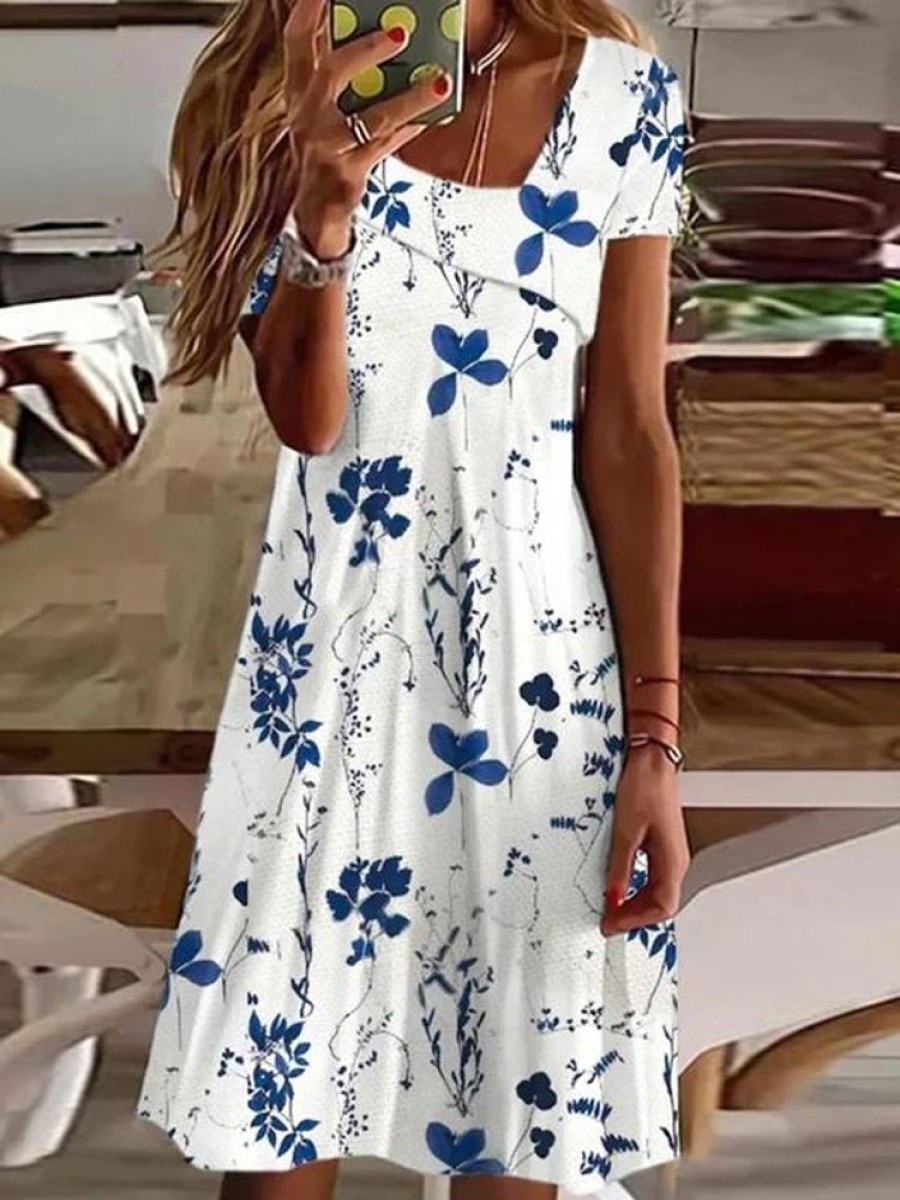 Dresses zolucky | Floral Printed Loose Asymmetrical Casual Dress