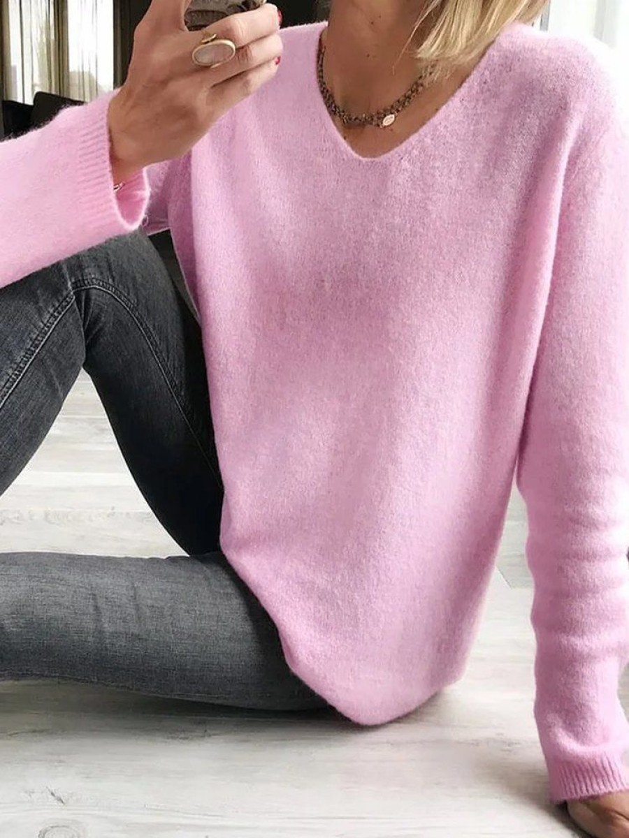 Topshot zolucky | Casual Yarn/Wool Yarn Sweater Pink