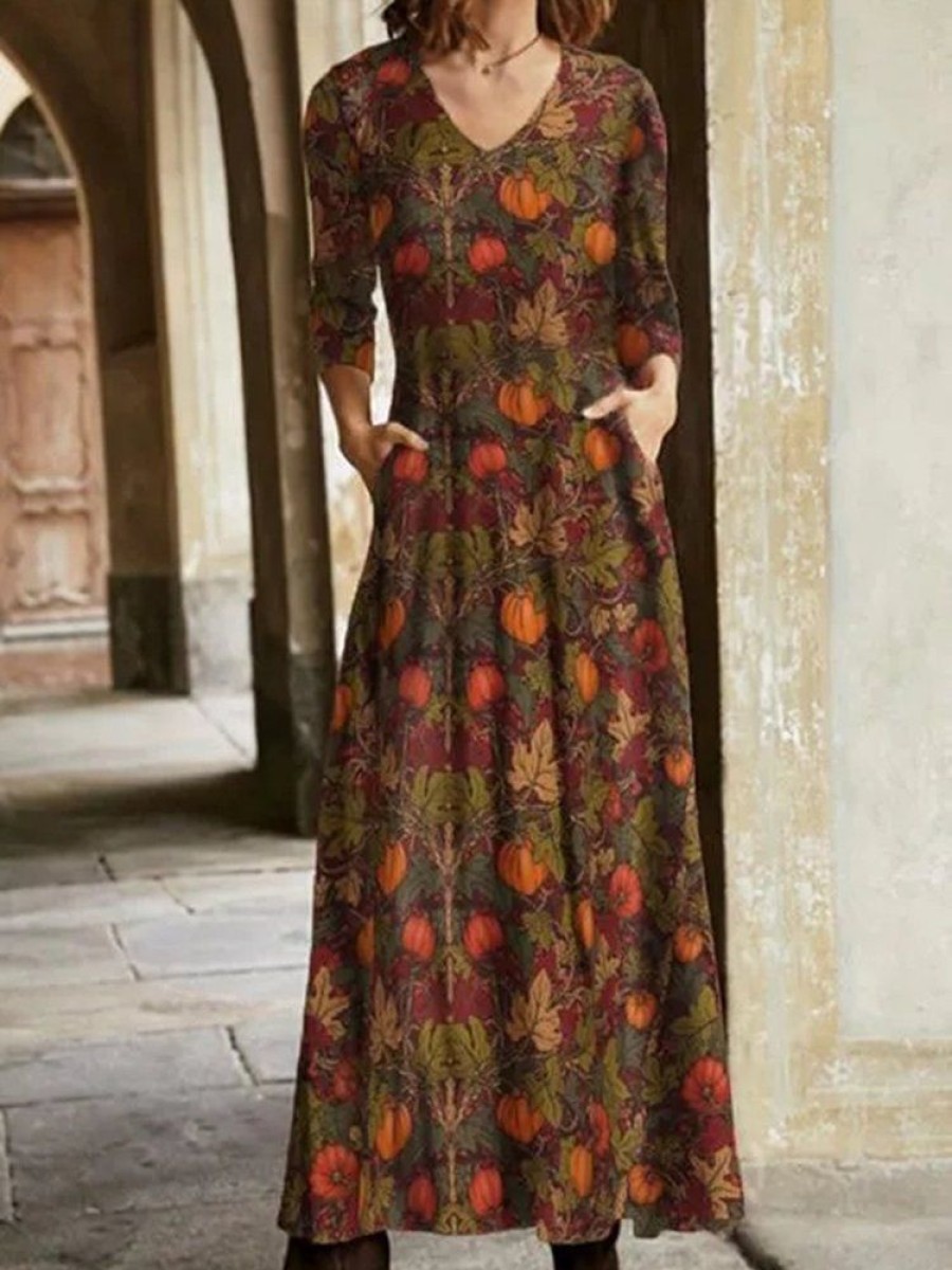 Dresses zolucky | Casual Floral Long Sleeve Weaving Dress